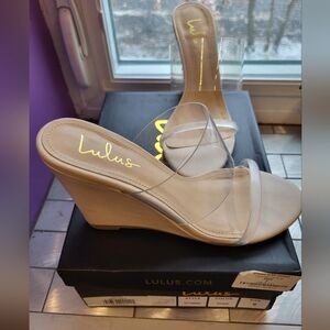 Lulus brand Winnie nude clear toe 3" wedge sandal womens sz 6 great condition